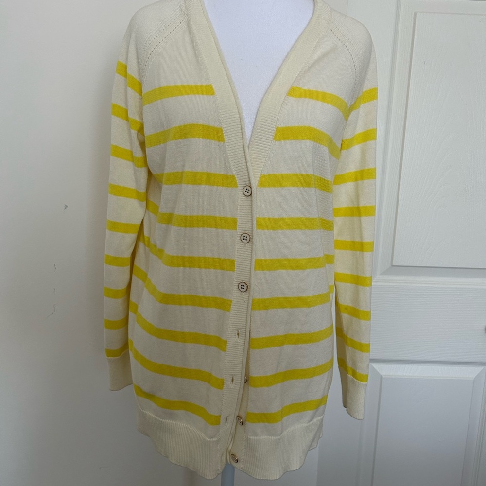 Talbots Cream and Yellow Striped Cardigan